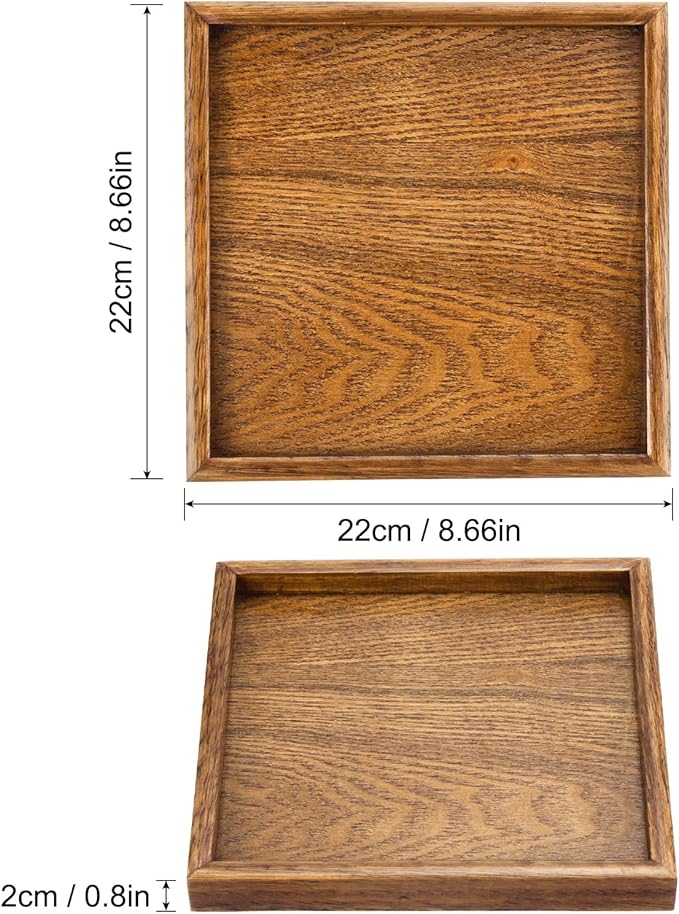 PATIKIL Wood Serving Tray 9 Inch (220mm) Outer Length, Square Decorative Platter for Home Decor Kitchen Table Candle Holder, Brown