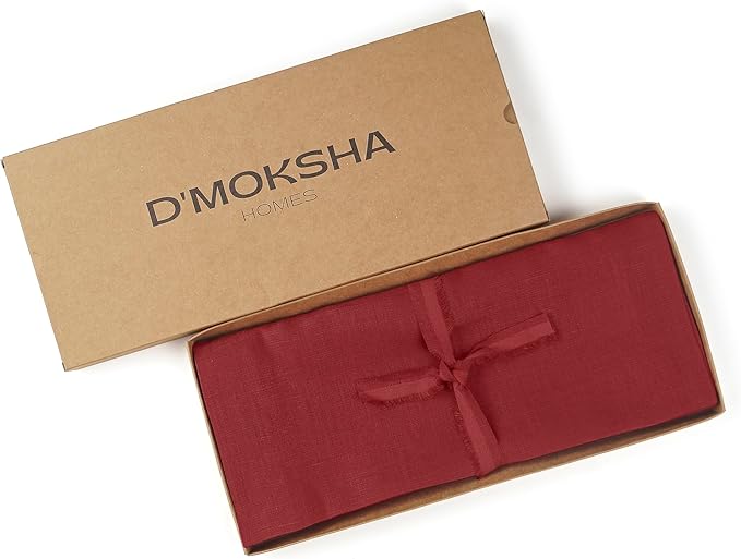 D'Moksha Homes Linen Red Table Runner 108 Inches Long - 100% Pure Linen Dining Table Runner 14 x 108 Inch for Winter, Christmas, Holiday, New Year - Machine Washable