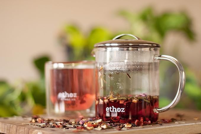 ethoz® Glass Tea Brewer – Premium Loose-Leaf Infuser, Borosilicate Chamber, Stainless Steel Strainer, 14 fl.oz. / 400 mL, Minimalist Design, Sustainable & Easy to Clean