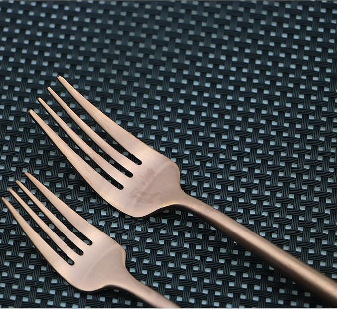 Flatware Set for 2, Luxury 10 Pieces Rose Gold Plated Copper Color 18/10 Stainless Steel Silverware Flatware Sets Spoons Knives and Forks Set, Service for 2