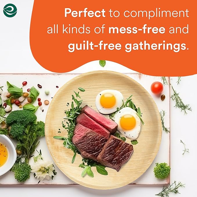 ECO SOUL Palm Leaf Plates 8"(50 Count) Round Compostable Bamboo Plates Heavy- Duty, Biodegradable Eco-Friendly Dinnerware for Christmas Party Dinner, Wedding, Holiday & Event