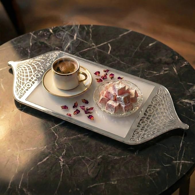 Iwa Concept Luxury Acrylic Islamic Serving Tray Mosque Silhouette Mirror Plexiglass Decorative Platter - Elegant Ramadan & Eid Dates Tray for Coffee, Sweets-Modern Muslim Home Decor Table Centerpiece
