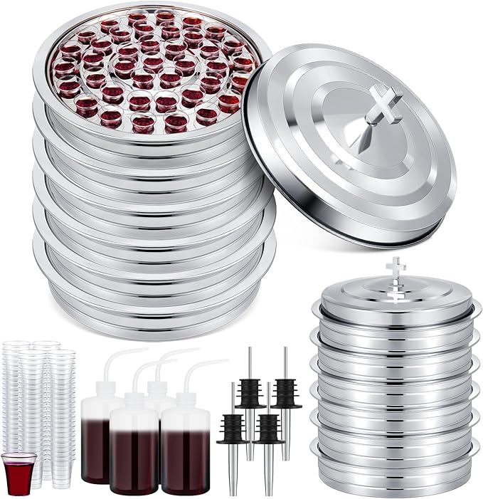 Zhehao 6 Sets Holy Communion Trays for Churches with Lid, Including 400 Disposable Communion Cups, 4 Churches Cup Fillers, 4 Spouts (Silver)