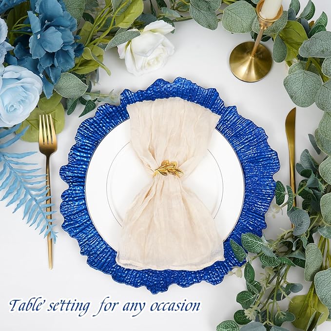 50 Pack Royal Blue Charger Plates Bulk, 13" Plastic Reef Chargers for Dinner Plates, Round Charger Plate with Floral Reef Design for Dinner Wedding Party Table Setting Decoration