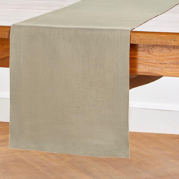 Solino Home Linen Vintage Khaki Table Runner 108 Inches Long - 100% Pure Linen 14 x 108 Inch Table Runner - Fete