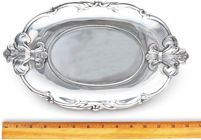 Arthur Court Aluminum Fleur-De-Lis Oval Tray, 13 x 8 inch - Elegant Emblem Design, Versatile for Any Occasion, Freezer & Oven Safe
