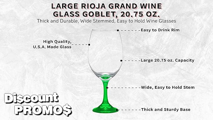 DISCOUNT PROMOS Rioja Grand Wine Glasses 20.75 oz. Set of 10, Bulk Pack - Perfect for Hotel, Bar, Restaurant or Lounge - Green