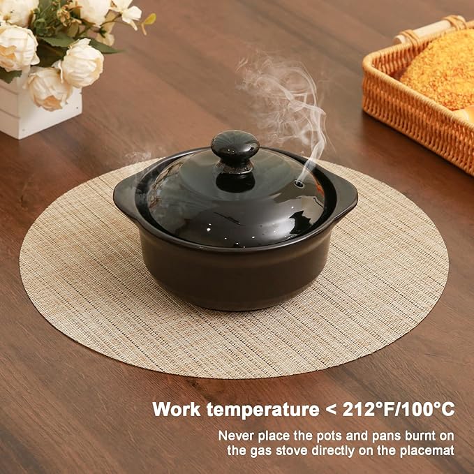 Round Placemats Set of 8 Heat Resistant Vinyl Placemats 15 inch Washable Non-Slip Table Mats Woven Place Mats for Dining Table (Beige, Set of 8)