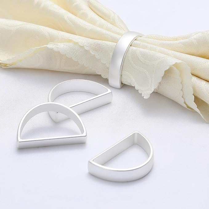 KPOSIYA Napkin Rings Set of 20, Metal Silver Napkin Rings Bulk for Table Settings, D-Shape Napkin Holders Rings for Dinner Table Decor, Easter, Fall,Thanksgiving, Christmas, Party,（Silver 20 pcs）