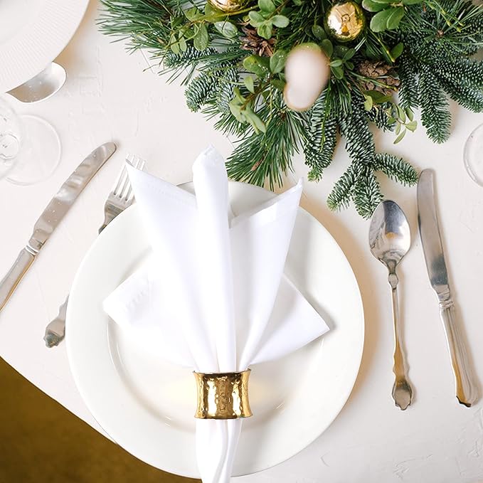 Ramanta Home Set of 12 Polyester Cloth Napkins 18x18 Inches - Washable Dinner Napkins with Hemmed Edges for Weddings, Thanksgiving, Hotel - Soft Durable Table Linen for Parties or Everyday Use - White