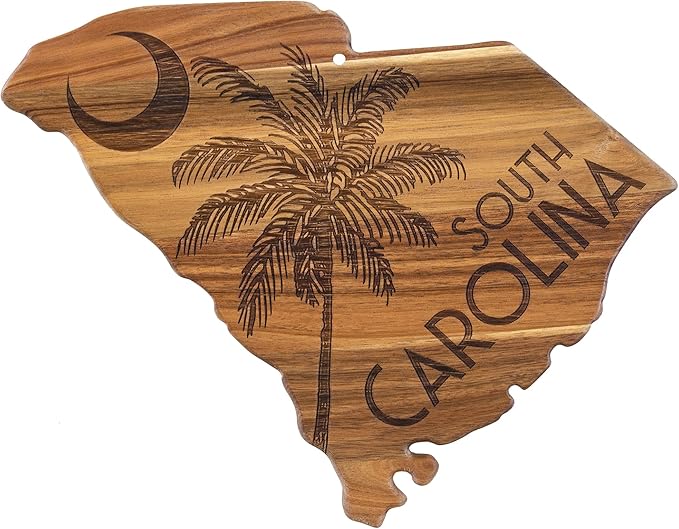 Totally Bamboo Rock & Branch Origins Series South Carolina State Shaped Cutting Board and Charcuterie Serving Tray, Includes Hang Tie for Wall Display
