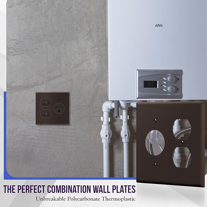 ENERLITES Combination Duplex Outlet/Single Receptacle 1.406" Hole Wall Plate Cover, Standard Size 2-Gang 4.50" x 4.57", Polycarbonate Thermoplastic, UL Listed, 882151-BR, Brown
