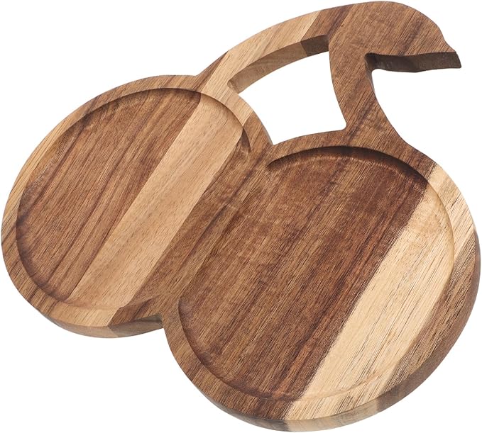 Wood Serving Tray - Cherry Shaped Wooden Cake Snack Appetizer Platter, Candy Dessert Dish, Ideal for Coffee Tea, Cheese, Party Supplies & Daily Serving, Elegant Table Display