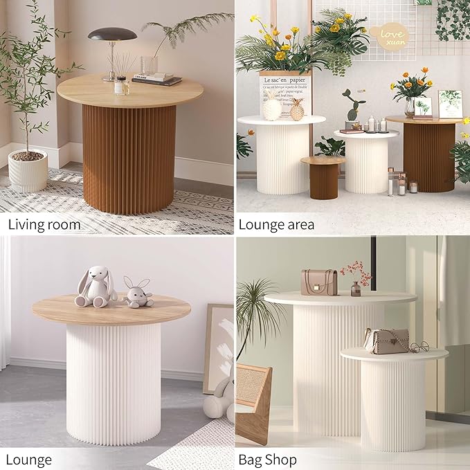 23.6 Inch Round Side Table with Detachable Kraft Paper Base – Modern Portable Accent & End Table, Space-Saving Nightstand for Small Spaces, Apartment, Bedroom, Living Room (Brown)
