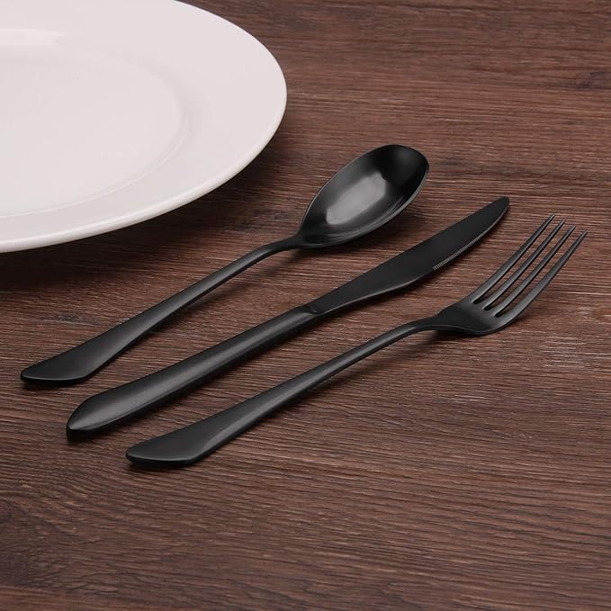 Matte Black Silverware Set, 40-Piece Stainless Steel Flatware Set Service for 8, Satin Finish Tableware Cutlery Set for Home and Restaurant, Dishwasher Safe