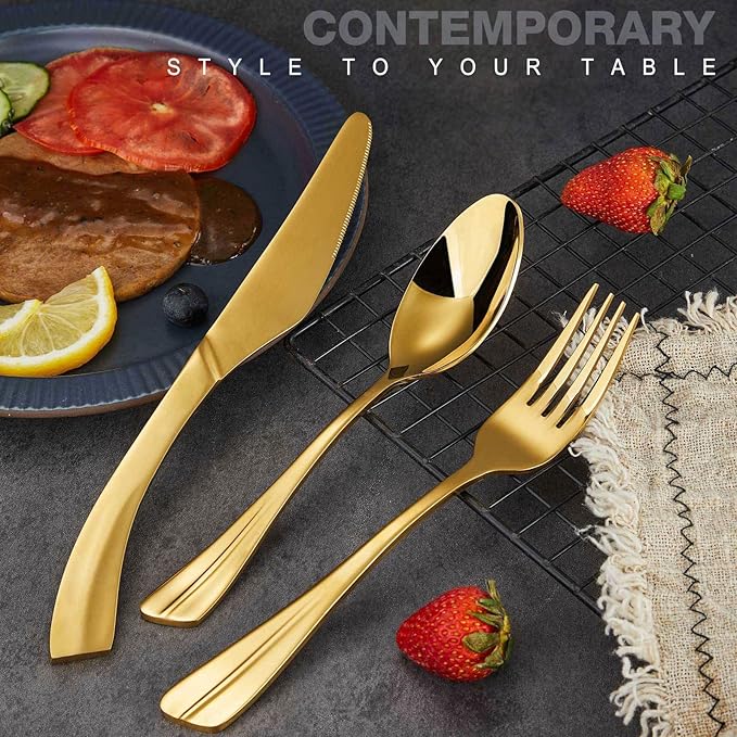 Locci 20 Pieces Gold Silverware Set,18/10 Stainless Steel Flatware Set,Cutlery Set for 4,Dishwasher Safe (Gold)
