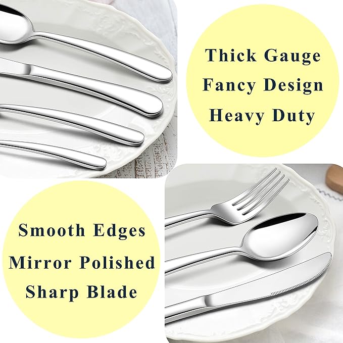 Herogo Heavy Duty Silverware Set with Serving Utensils, 72-Piece Stainless Steel Heavy Weight Modern Flatware Set for 12, Fancy Cutlery for Home Wedding, Dishwasher Safe, Mirror Finished