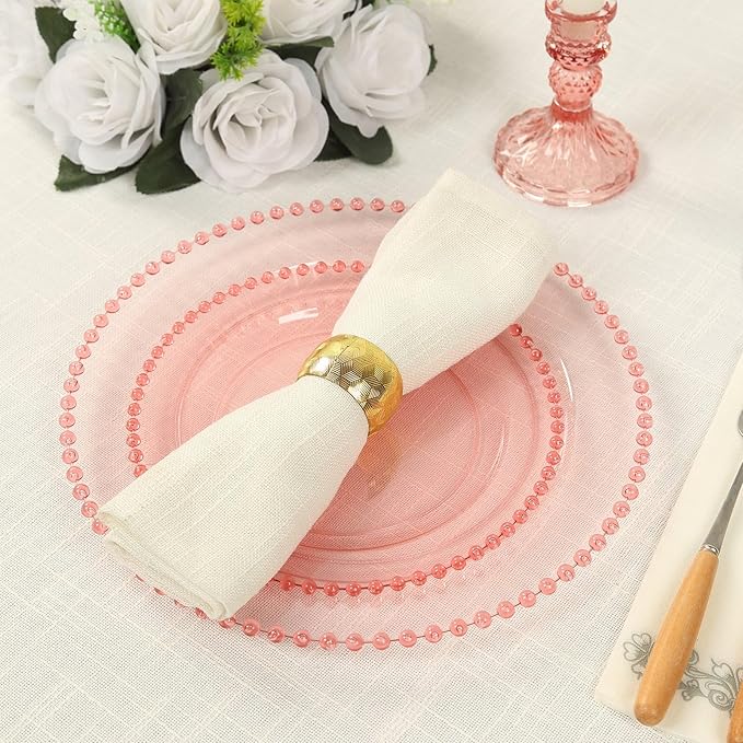 8" Salad Plates - Set of 20 - Plastic Transparent Blush Round Disposable Dessert Appetizer Plate Beaded Rim, Ideal for Dinner Party Wedding Bulk Events