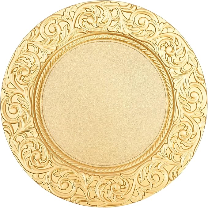 Gold Plastic Charger Plates Set of 100, 13” Reusable Party Chargers for Dinner Plates, Elegant Round Service Plate Chargers Bulk Decorative for Wedding, Catering Table Decor