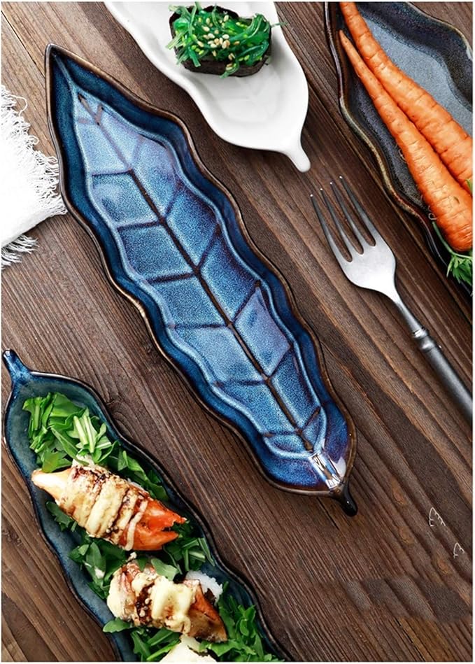 Snack Plate Ceramic Appetizer Plate Fast Food Plate Sushi Plate Fruit Set Plate Leaf-Shaped Tableware Snack Plate Sauce Plate Snack Tray (Color : B)