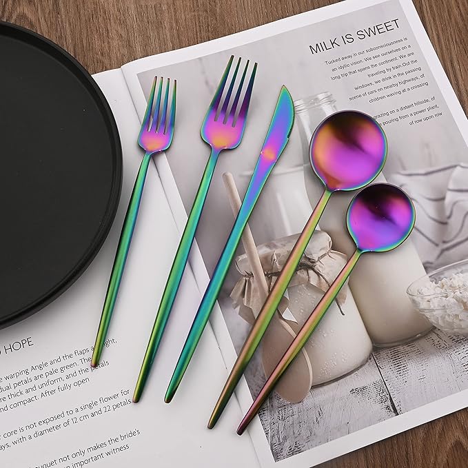 18/10 Stainless Steel Matte Flatware Set (4, Rainbow)