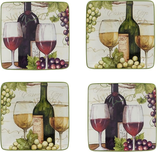 Certified International Meadow Brook 6" Canape/Luncheon/Appetiser Plates, Assorted Designs, Multicolor, Large, Set of 4