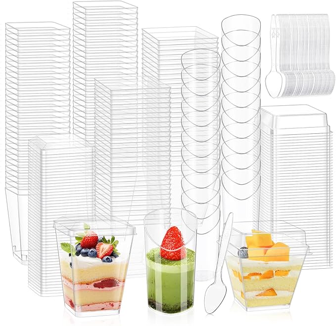 tchrules 400 Packs Dessert Cups with Lids, 5oz Mini Clear Plastic Dessert Cup Parfait Appetizer Cups for Serving Fruit Trifle Mousse Ice Cream and Pudding (300)