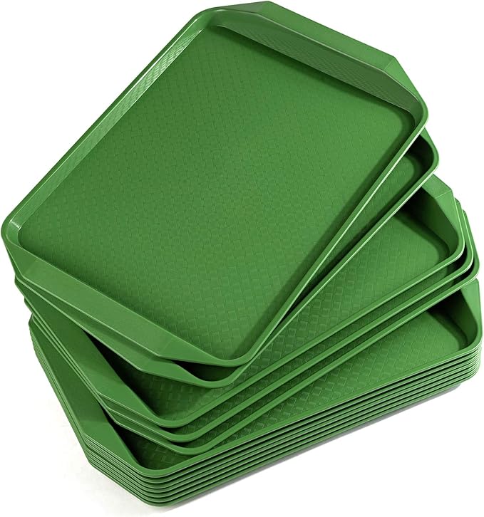 Plastic Fast Food Tray,16.7 by 11.8-Inch,Set of 12 (Green)