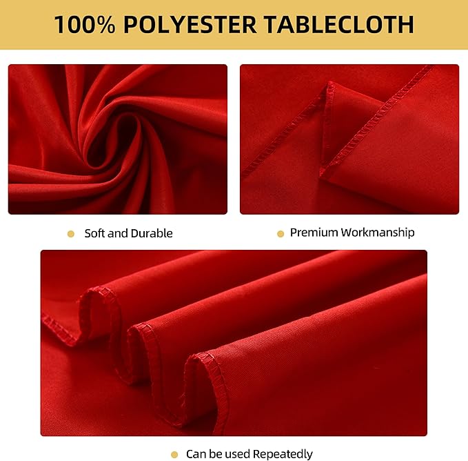 2-Pack 60x102 inch Red Table Cloths, Solid Stain and Wrinkle Resistant Oblong Tablecloth, Premium Plain Weave Polyester Fabric Rectangle Table Linen Covers for Hotel, Wedding