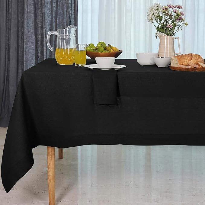 D'Moksha Homes Linen Black Tablecloth 60 x 102 Inch - 100% Pure Linen Rectangular Table Cloth - Machine Washable Tablecloth for Winter, Christmas, Holiday, New Year