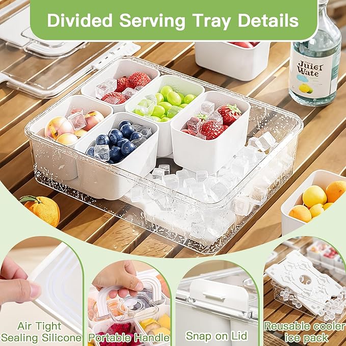 Snackle Box Container, Snack Tray with Lid and Handle, Snacklebox with Reusable Ice Pack, Halloween Candy Bowl, Divided Snack Containers, 8 Compartment Snackable Boxes, for Halloween Party