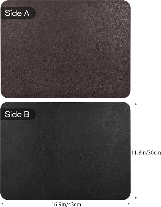 Faux Leather Placemats Set of 6, Vinyl Placemats Wipeable Waterproof Oil-Proof Table Mats, Heat Resistant Place Mats for Kitchen Indoor Outdoor, 16.9 x 11.8 Inch (Choco Brown/Black)