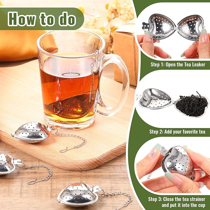 Sumind 50 Pcs Stainless Steel Tea Strainer Ball Infuser Loose Leaf Steeper Interval Diffuser Heart Shape Mesh Filters with Extended Chain Hook for tea party Seasonings Cup Bottle (Multicolor)