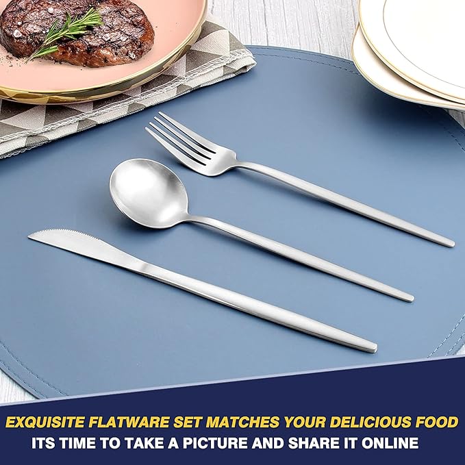 40 Pieces Silverware Set，Matte Stainless Steel Flatware Cutlery Set Service for 8, Stain Finish Kitchen Utensil Set，Include Dinner Knives Forks and Spoons Silverware, Dishwasher Safe