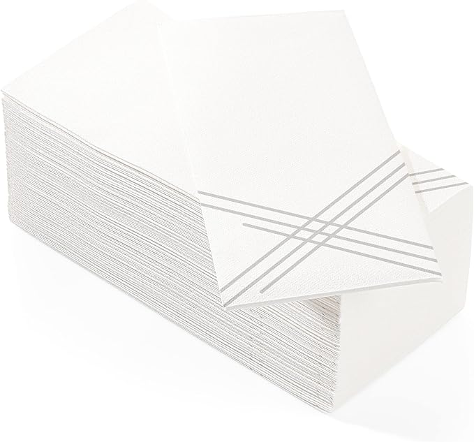 50 Pack Linen Feel Guest Paper Hand Towels | Disposable Super Absorbent Airlaid Paper Towels For Bathroom, Party, Weddings, Or Events | 12 x 17 Inches 1/6 Folded Decorative Design