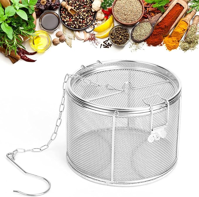 Stainless Steel Tea Ball Strainer, 14 * 10cm Extra Fine Mesh Infuser Basket with Chain and Hook Lid for Brewing Loose Leaf Tea, Spices, Seasonings in Cups Mugs Pots