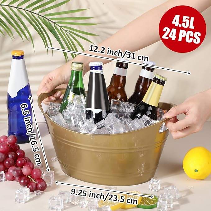 Norme 24 Pcs Oval Storage Tub with Handles 4.5L Plastic Ice Bucket, Wine, Beer, Champagne Drink Cooler for Parties, Beverage Storage Basket(Gold)