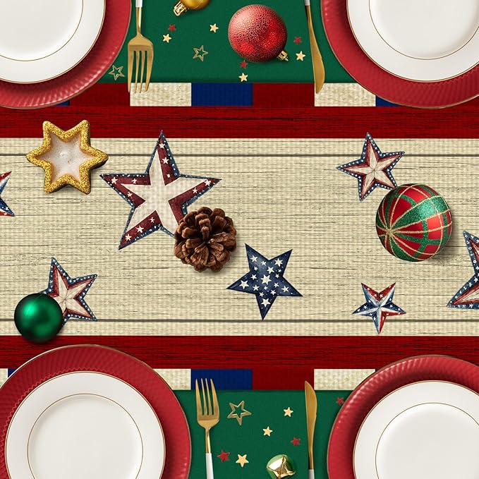 American Flag Flower Table Runner Seasonal Holiday Kitchen Dining Linen Table Decoration for Indoor Outdoor Home Party Decor 13 x 72 Inch