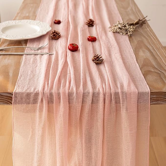 Keketoarrange Pink Valentines Day Decorations Table Runner Cheese Cloth Rustic Gauze Cheesecloth Table Runner 120 Inch 10 FT for Wedding Baby Bridal Shower Sheer Boho Spring Home Tea Party Decor