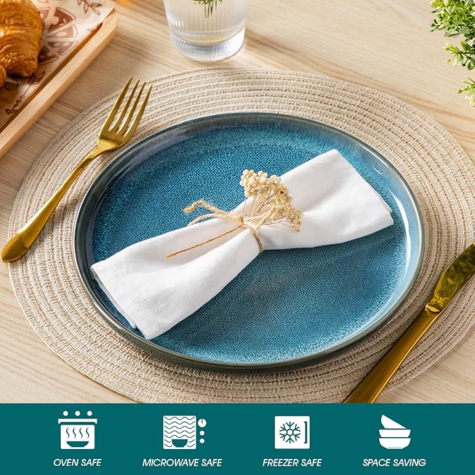 vancasso VAGE Dinner Plates Set of 6, 10.25 Inch Ceramic Plates, Microwave, Oven and Dishwasher Safe Plates, Blue