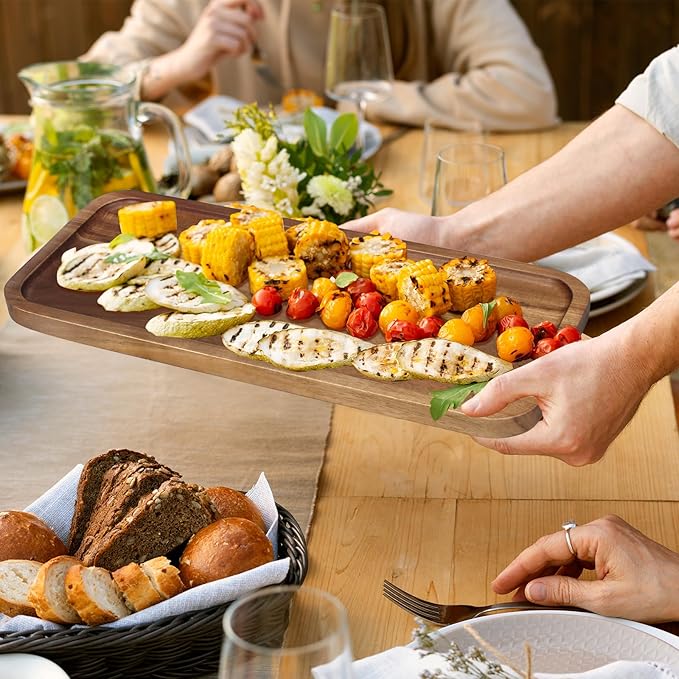 Small Wooden Serving Platters Acacia Charcuterie Boards Rectangle Wood Tray Home Decor Serving Cheese Board Appetizer Snack Plates Kitchen Dinner Platter for Food Dish Rectangular Cake Dessert Trays