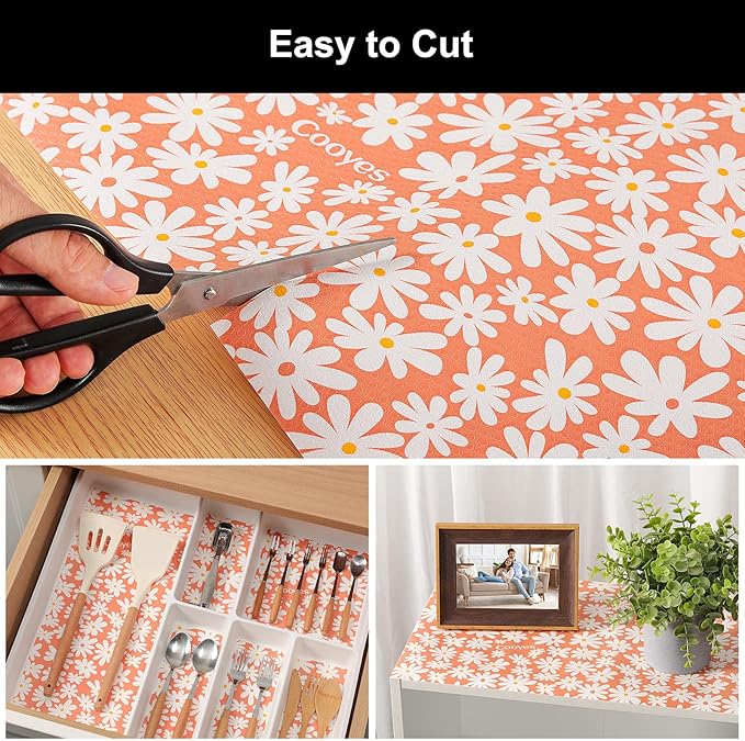 Cooyes Shelf Liner – Premium Non-Adhesive Cabinet & Drawer Liner for Kitchen – Waterproof Shelf Paper with Modern Pattern – Durable EVA Cabinet Mat – Easy to Cut （11.8" W x 118" L）
