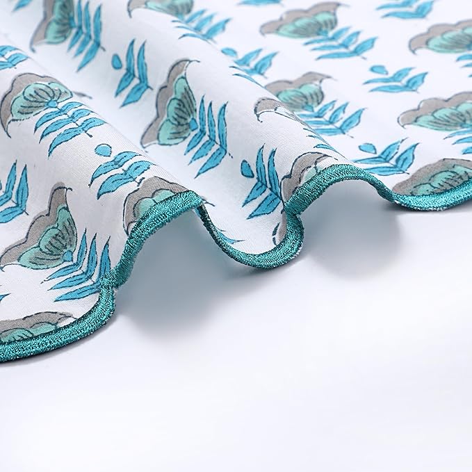 Ridhi Hand Block Print Aquamarine Blue 18" x 18" (Set of 4) Embriodery Table Napkins Reusable Cotton Dinner Napkins for Weddings, Parties, Everyday Dining Gift for Spring, Easter, Valentine