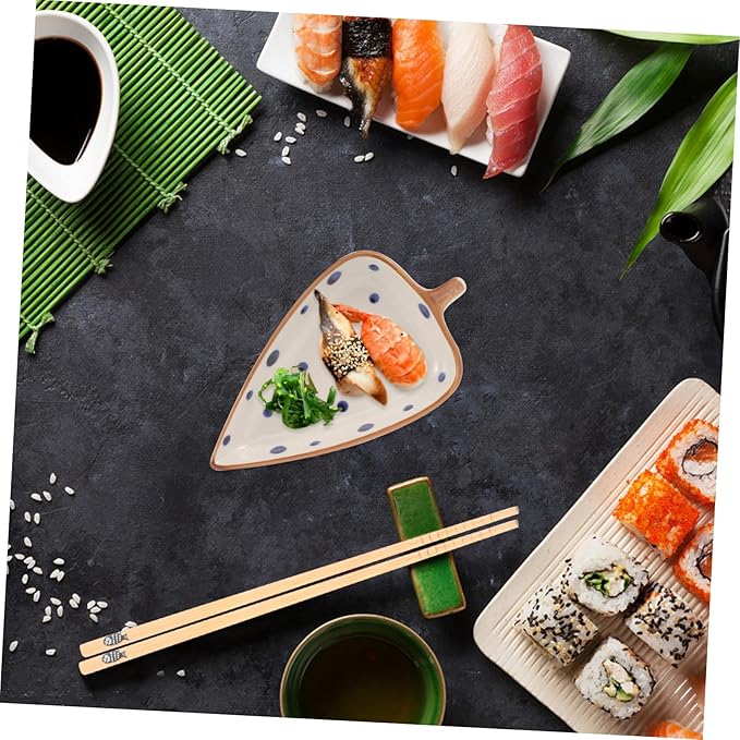 GANAZONO Ceramic Leaf-shaped Snack Plate for Appetizers and Dipping Sauces Hand-painted - for Home and Restaurant Use Unique Condiment Serving Dish