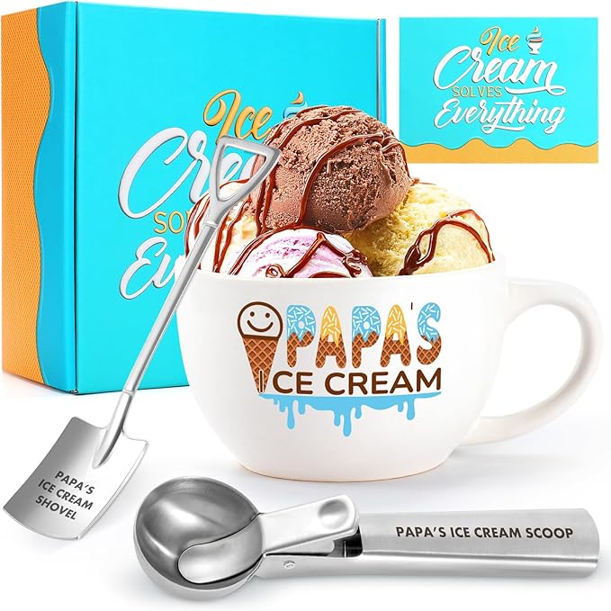 Christmas Gifts for Dad from Daughter Son Dad's Gifts for Father's Day Birthday Ice Cream Bowl and Scoop Dad's Ice Cream Shovel Set Present（Papa）