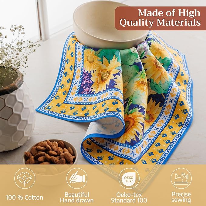 Maison d' Hermine Cloth Napkins Set of 4 100% Cotton Soft & Durable Everyday Reusable Square Napkins Cloth Washable, Dinner, Cocktail Party, Wedding, Restaurant (Sunflower Days, 18" x 18")