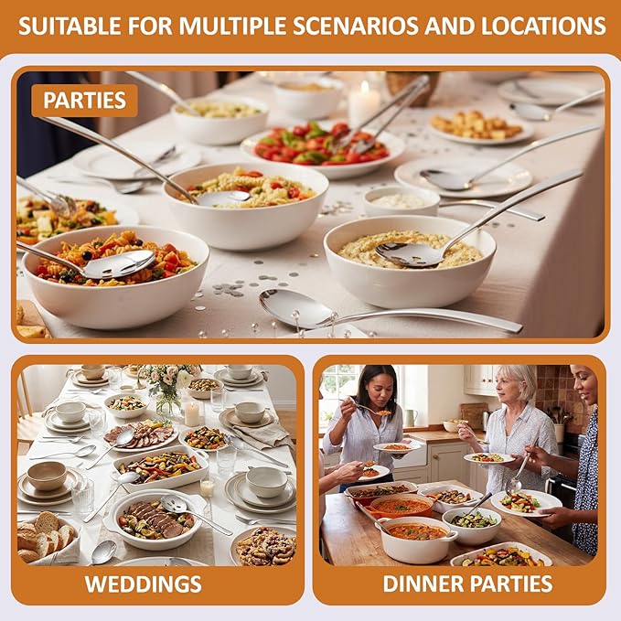 Hushee 24 Pcs Stainless Steel Serving Spoons Set 9.25" Include 12 Large Serving and 12 Large Slotted Spoons Buffet Silver Banquet Utensils for Kitchen Party Catering Dishwasher Safe