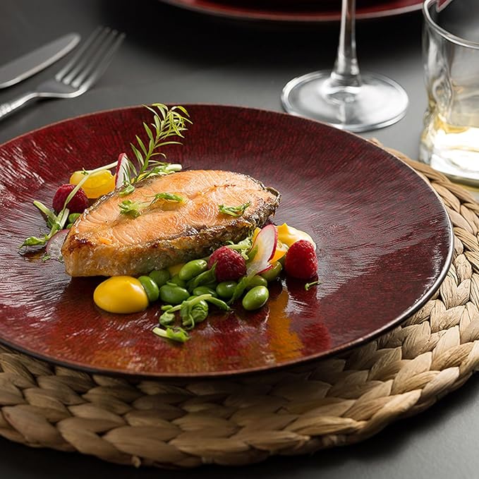 Ceramic Appetizer Plates, Modern Red Round Shallow Plate, Tableware for Appetizers Desserts Pasta, Smooth Glazed, Wedding Birthday Party(Size:26.5 * 26.5 * 2.5CM,Color:B)