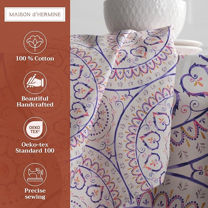 Maison d' Hermine Cloth Napkins Set of 4 100% Cotton Everyday Reusable Square Napkins Cloth Washable, Dinner, Party, Wedding, Restaurant, Spring/Summer (Mandala, 20" x 20")