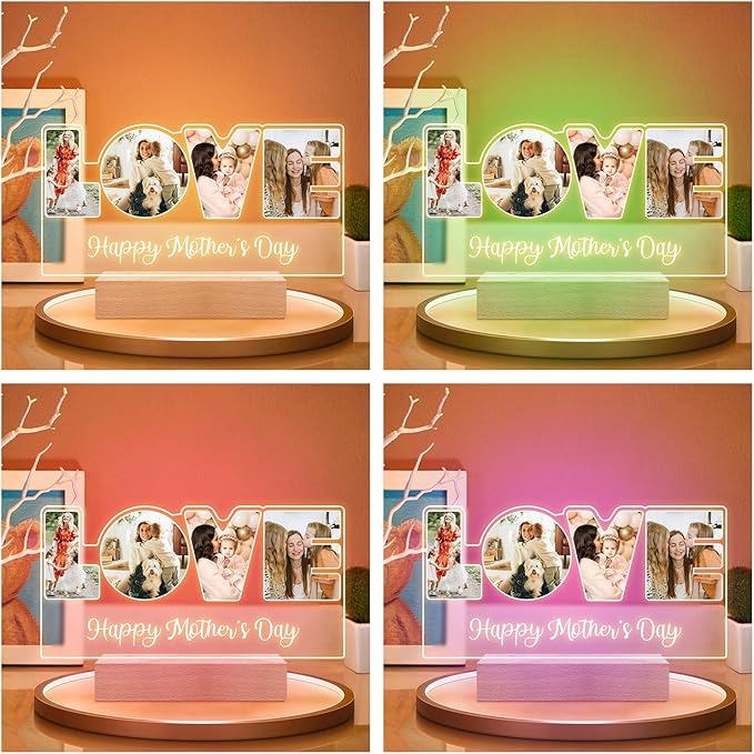 Custom Picture Frame with Photo, Custom Photo Frame with Night Light, Customized Picture Frames, Personalized Christmas Birthday Gifts for Women Men Mom Dad Baby Kid Family